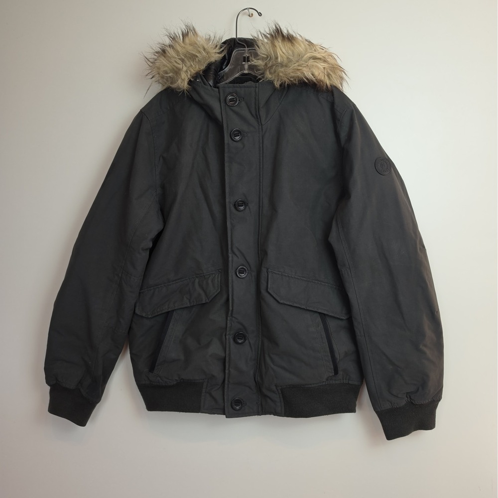 American Eagle Filled Bomber Jacket Women's M Black Hooded Full-Zip
